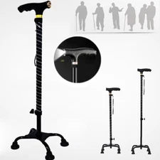 Adjustable Quad Cane Wide Base LED Bariatric Walking Aid Medical Mobility Stick