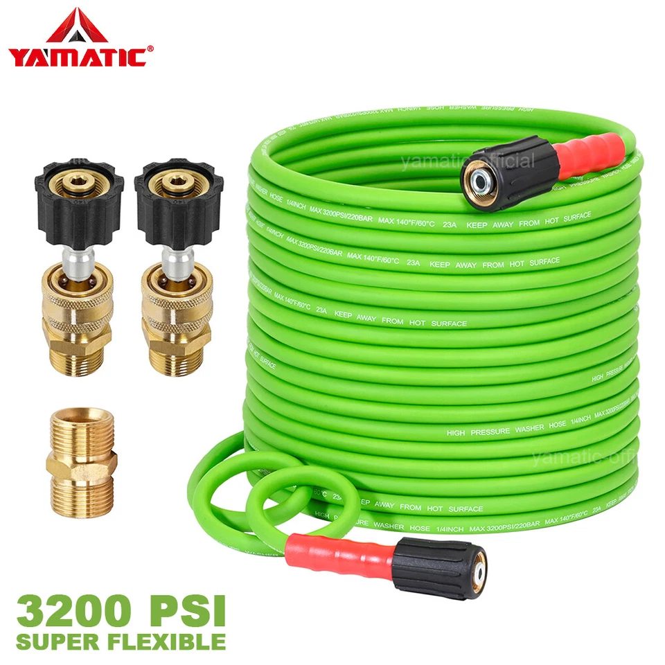 YAMATIC Super Flexible Pressure Washer Hose 1/4" M22 Female & 3/8" Quick Connect