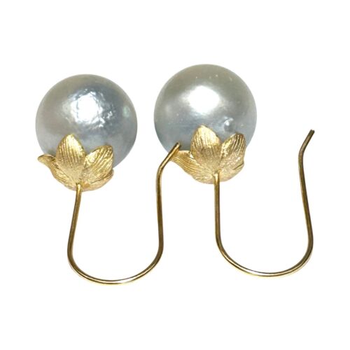 Stunning 13.3mm Indonesian Silver White South Sea Pearl Dangle Hook Earrings - Picture 4 of 8