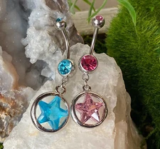 1pc Shining Star Circle CZ Gem Dangle Belly Ring Navel Piercing Pierced Naval