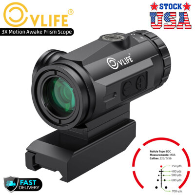3X24 Rifle Scope Motion Awake Compact Optics Prism Illuminated BDC Red Dot Sight