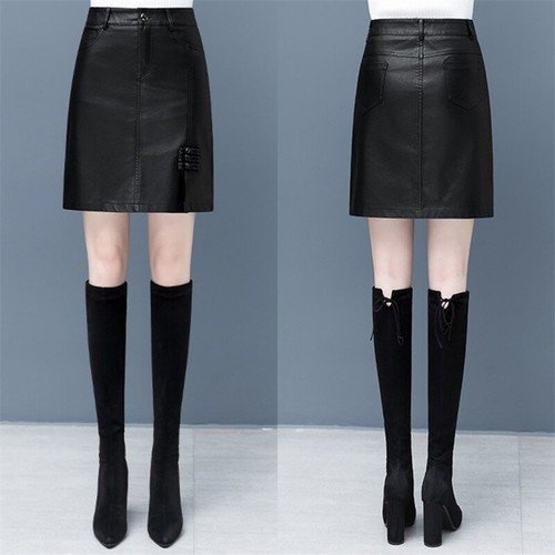 Women Bodycon Pu Mini Pencil Skirt Faux Leather High Waisted Vintage Style Skirt - Picture 6 of 19