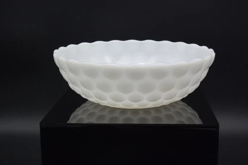 Vtg Anchor Hocking Milk Glass Bubble Bowl Scallop Rim White Serving Bowl  8”