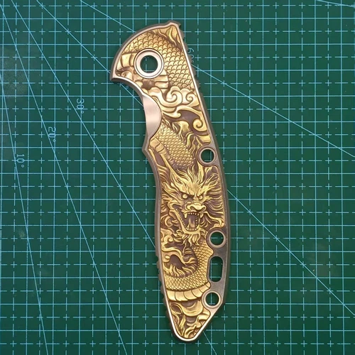 VIP Titanium Inlaid Brass Battle Dragon Handle Scale for Rick Hinderer XM18 3.5”
