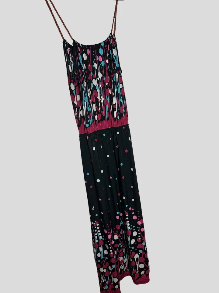 Maxi Vestido Para Mujer Boho Espagueti Imitación Cuero Correa Negro/Blanco/Floral Talla XL Foto 2 de 4
