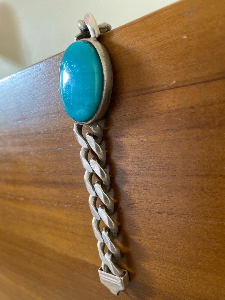 绿松石和纯银链式手链斯里兰卡制造 — 第 2/4 张图片