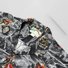 Vintage Paradise Found Men's Hawaiian Aloha Camp Shirt L Rayon Motorcycle Print