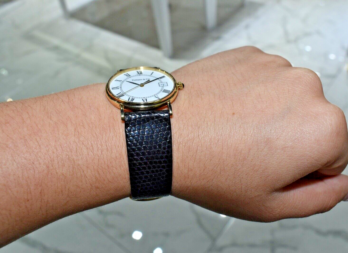 Tiffany & Co 14K Gold Portfolio White Dial Date Roman