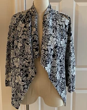 Kut From The Kloth Open Drape Cardigan M Blazer Jacket Black White Textured