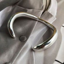 Retro Elegant 925 Sterling Silver Cuff Bangle Vintage Arc Irregular Bracelet