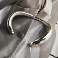 Retro Elegant 925 Sterling Silver Cuff Bangle Vintage Arc Irregular Bracelet
