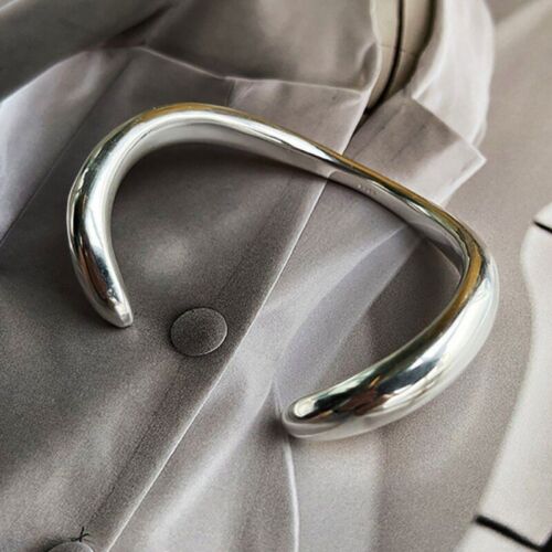 Bangle Vintage Arc Irregular Bracelet Retro Elegant 925 Sterling Silver Cuff