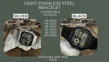Casio World Timer AE1200 Silver Black Stainless Steel Bracelet Fits Other Models