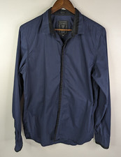 Guess Slim Fit Navy Blue Long Sleeve Button Up Men's Medium Dress Cotton