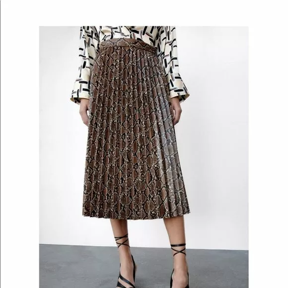 Faux leather pleated midi skirt zara cheap