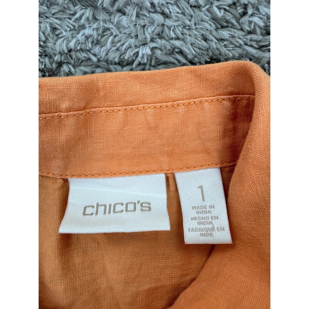 Chicos Jacket Womans 1 Orange Citrus Peach Linen 3/4 Sleeve