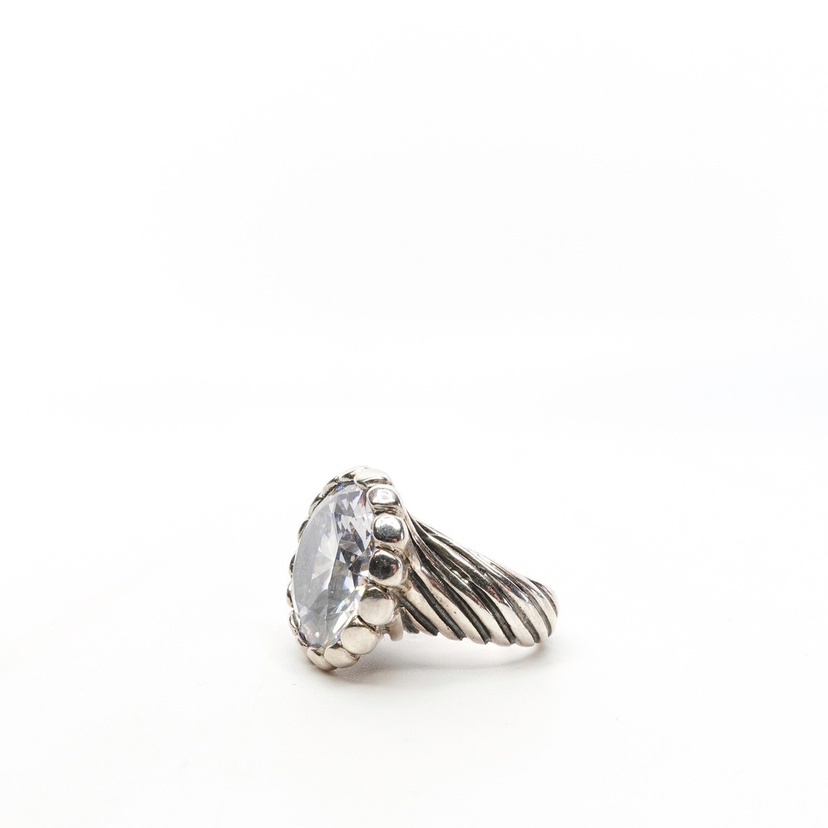 King Baby Studio Twisted Patterned Ring With 17MM CZ Silver .925 King Baby Studio Twisted Patterned Ring With 17MM CZ Silver .925