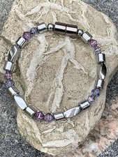 Silver Magnetic Hematite Bicone Iridescent Purple Blue BRACELET ANKLET NECKLACE