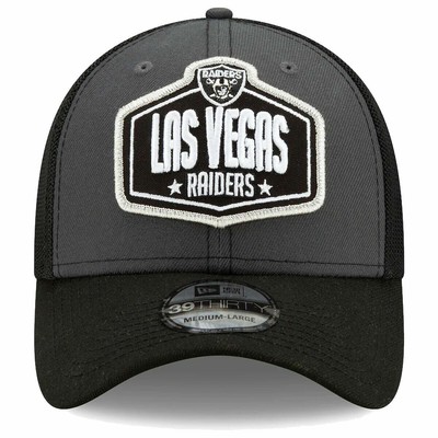 New Era Men's Graphite/Black Las Vegas Raiders 2021 NFL Draft Trucker 39THIRTY Flex Hat