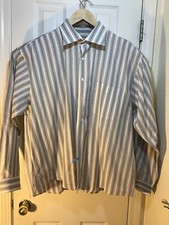 Pronto Uomo Men's XXL Long Sleeve Button Shirt 100 Cotton Ivory Gray Striped