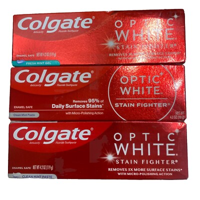 Colgate Optic White Stain Fighter  3 Pack Toothpaste Fresh Mint Gel 4.2oz