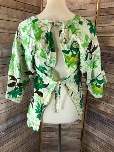 VTG Smock Artist Apron Tie Back &Pocket Green Floral Cotton Painters Smock - Picture 7 of 10