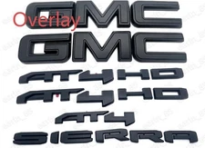 2019-2025 GMC Sierra  Front & Rear and AT4 HD OVERLAY Emblems kit Matte BLACK