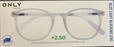 NEW ONLY Eyewear BROWSER 2.50 Blue Light Blocking Lens Reading Glasses Clear