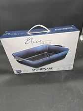 Elise Deluxe Stoneware Rectangular Baker Blue Casserole Dish 13x9.5x3” NIB