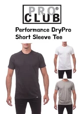 Pro Club Mens Performance DryPro Dri Fit Polyester Flexible Short Sleeve T-shirt