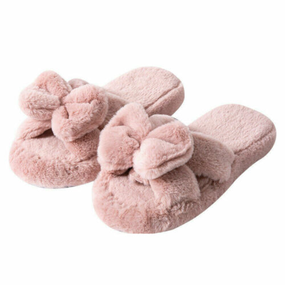 Women's Slippers Soft Bottom Warm Indoor Shoes Plush Bow Cute Fashionable |  eBay