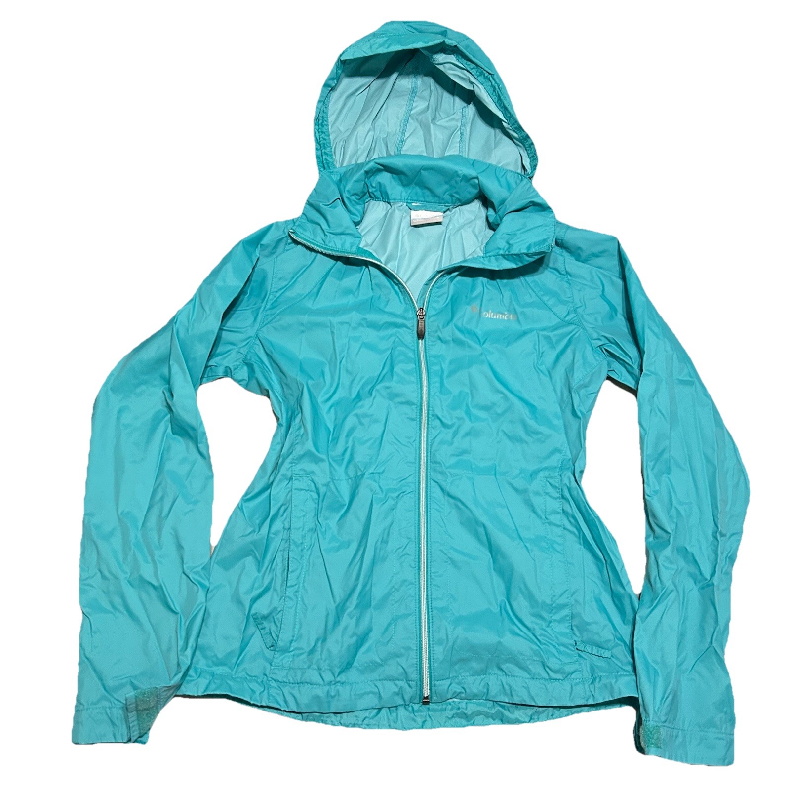 Columbia Women’s Windbreaker Jacket Medium Teal Hooded Full Zip Lightweight Rain