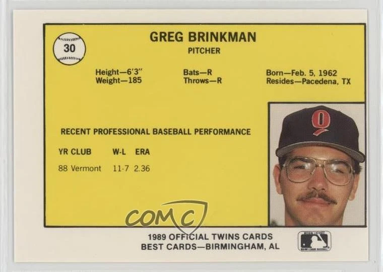 1989 Best Orlando Twins Greg Brinkman #30 - Image 2 of 2