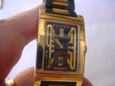 BVLGARI Rettangolo RT 45 G, 18K Gold, Rubber & 18K Gold Strap, 18K