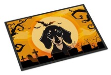 Caroline's Treasures BB1773MAT Halloween Smooth Black and Tan Dachshund Doormat