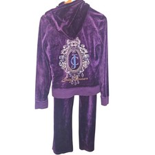 Y2K Juicy Couture Purple Velour Tracksuit Hoodie Jogger Embellished READ DESC