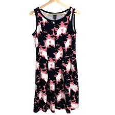 Ann Taylor Black Pink Floral Box Pleat Dress Sleeveless 4 S Small