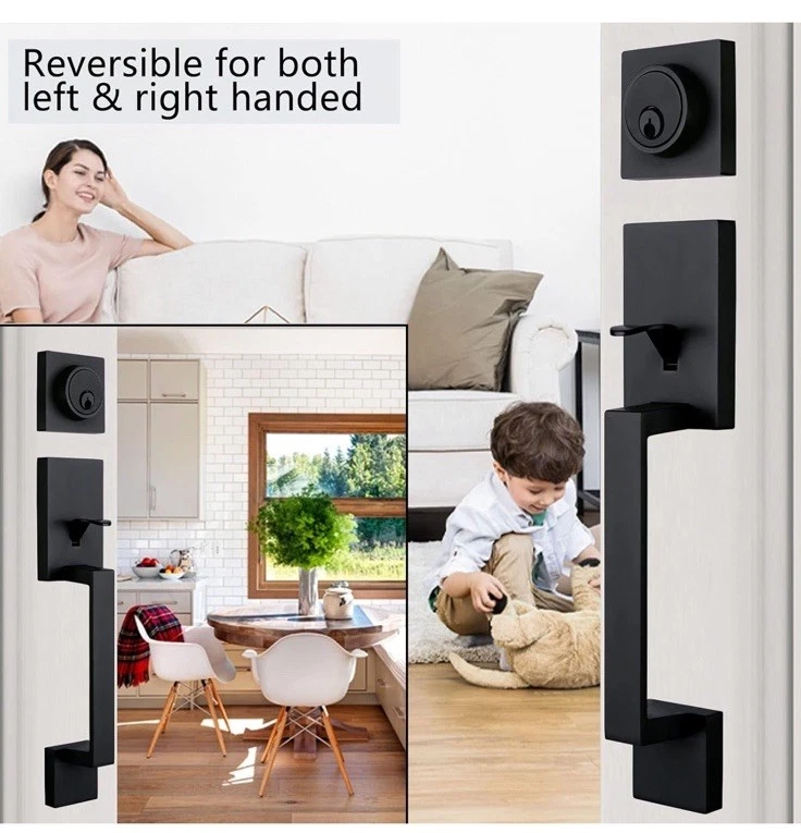 NEWBANG Manija de Puerta de Entrada con Llave Tradicional Puerta Doble Delantera Negro Mate Foto 4 de 4