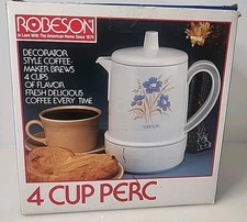 VTG Robeson Percolator CP4-1633WH Coffee Pot Maker Retro Floral White NEW NOS