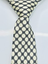 Christian Dior Mens Silk Tie Navy Blue Cream Trellis Knot Pattern Woven Italy