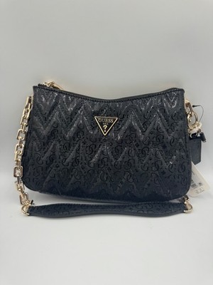 NWT Guess Adelard Top Zip Shoulder Bag Women's Black Zipper Fashion Party