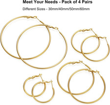 Gold Hoop Earrings for Women, 14K Plated, Hypoallergenic, 4 Pairs, Large Small