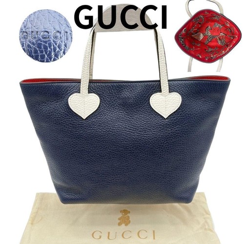 GUCCI Children's Leather Tote Bag Navy Authentic Designer Handbag