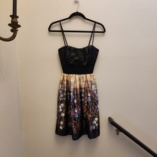 Y2k Early 2000s/2010s Dark Floral Fit & Flare Mini Dress Womens Sm Garden Party