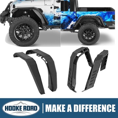 Hooke Road Flat Front Rear Fender Flares w/LED Light Fit Jeep Gladiator JT 20-26
