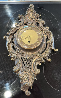 Atq Westwood Chadwick Wind up wall clock w/keyworks 18  ornate Bronze Provincial