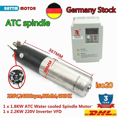 1.8KW 220V ATC Spindel Water Cooled Spindle Motor ISO20 Tool Changer 2.2KW VFD