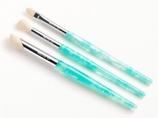 MOTD Cosmetics 3-Piece Makeup Brush Set Aqua Handles BONUS Yellow Wave Pouch