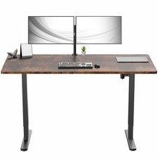 VIVO Electric 60” x 30” Stand Up Desk, Vintage Brown Table Top, Black Frame