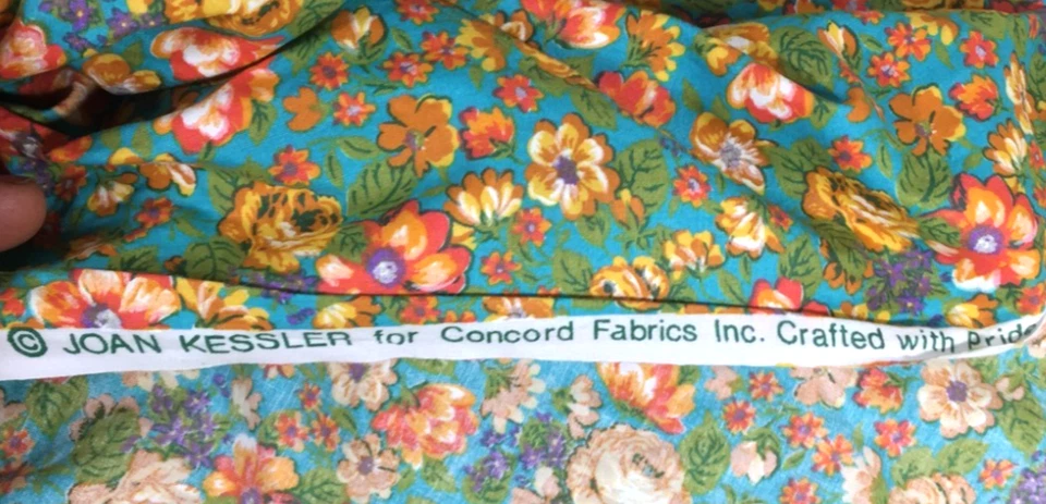 Vintage Joan Kessler Concord Blue Green Pink Peach Floral Cotton Fabric 12 Yards - Image 2 of 4